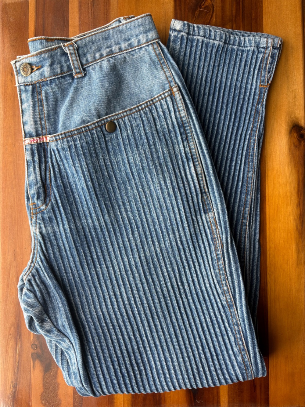 VINTAGE 90s Ribbed Train Rail Light Blue Cropped Denim Jeans with Button Pockets